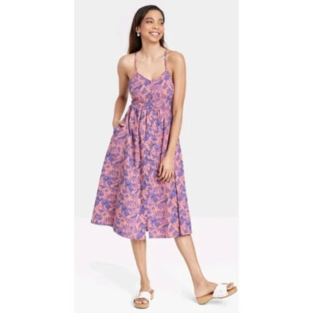Women's Sleeveless Tie-Back A-Line Dress - Universal Thread™ Pink Floral